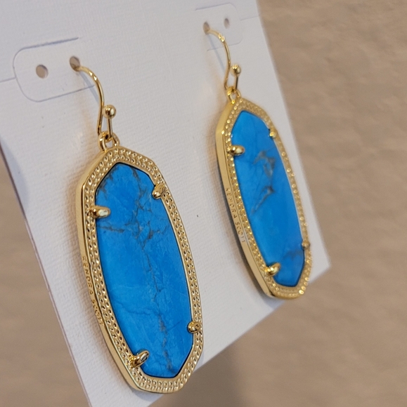 NWT Kendra Scott Marble Aqua Howlite Earrings Gold - Picture 4 of 4